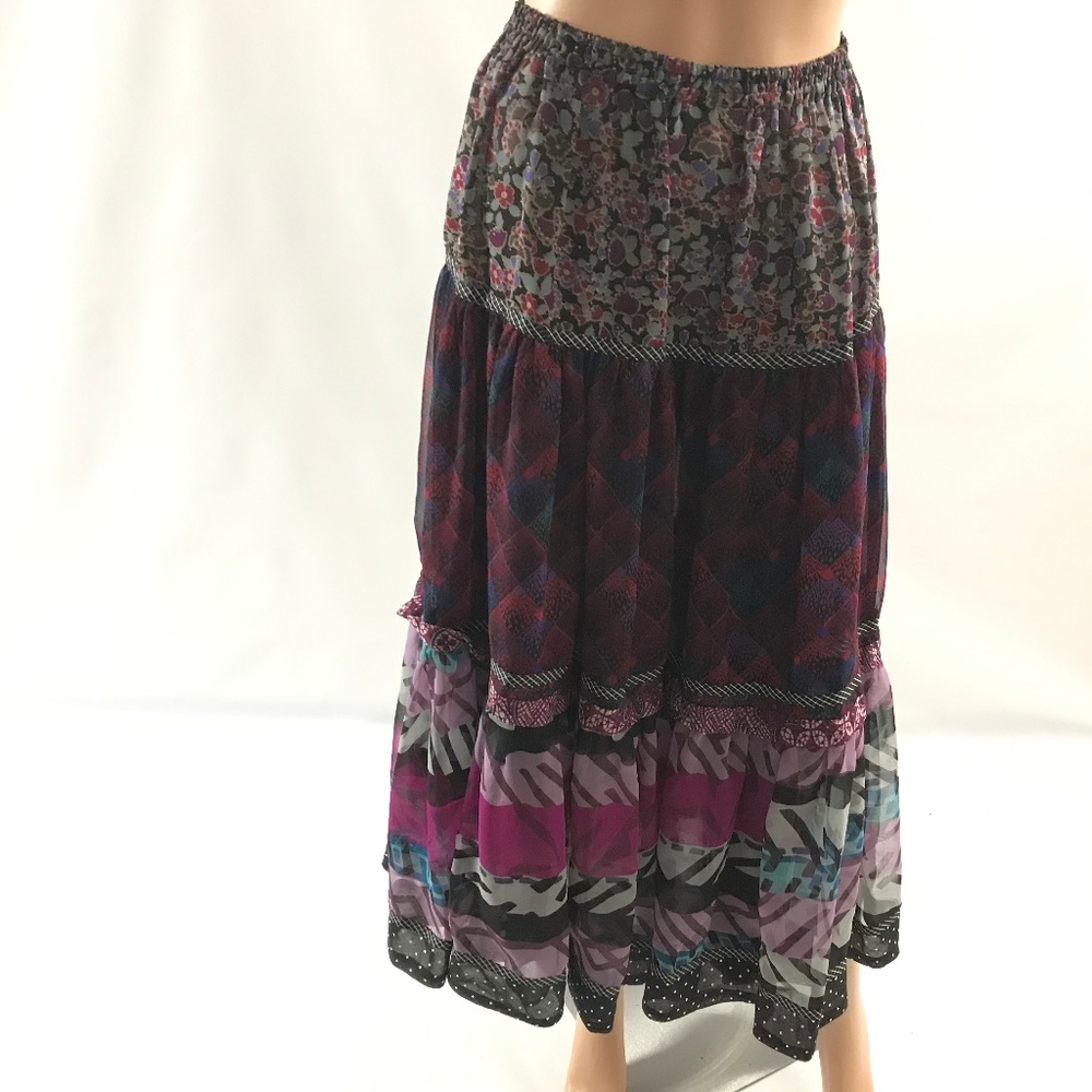 Koos Women's Boho Vintage Skirt Chiffon Patch Work